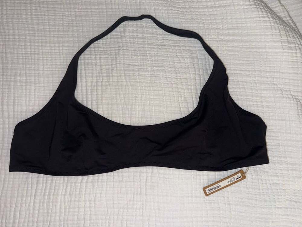 SKIMS Recycled Swim Halter Scoop Bikini Top Onyx Black 4X NWT